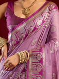 Stunning Purple Zari Weaving Banarasi Silk Marriage Wear Saree With Blouse