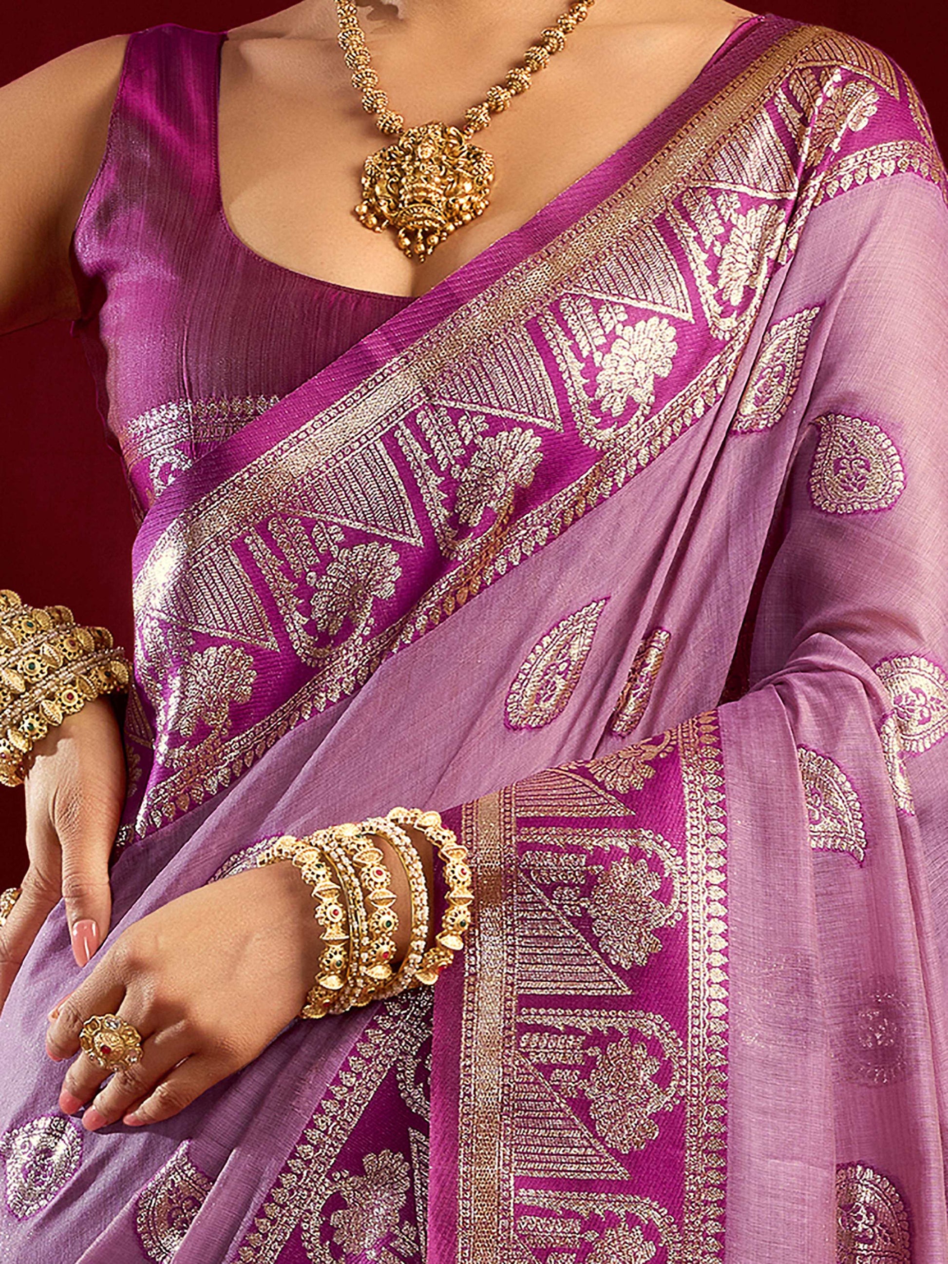 Stunning Purple Zari Weaving Banarasi Silk Marriage Wear Saree With Blouse