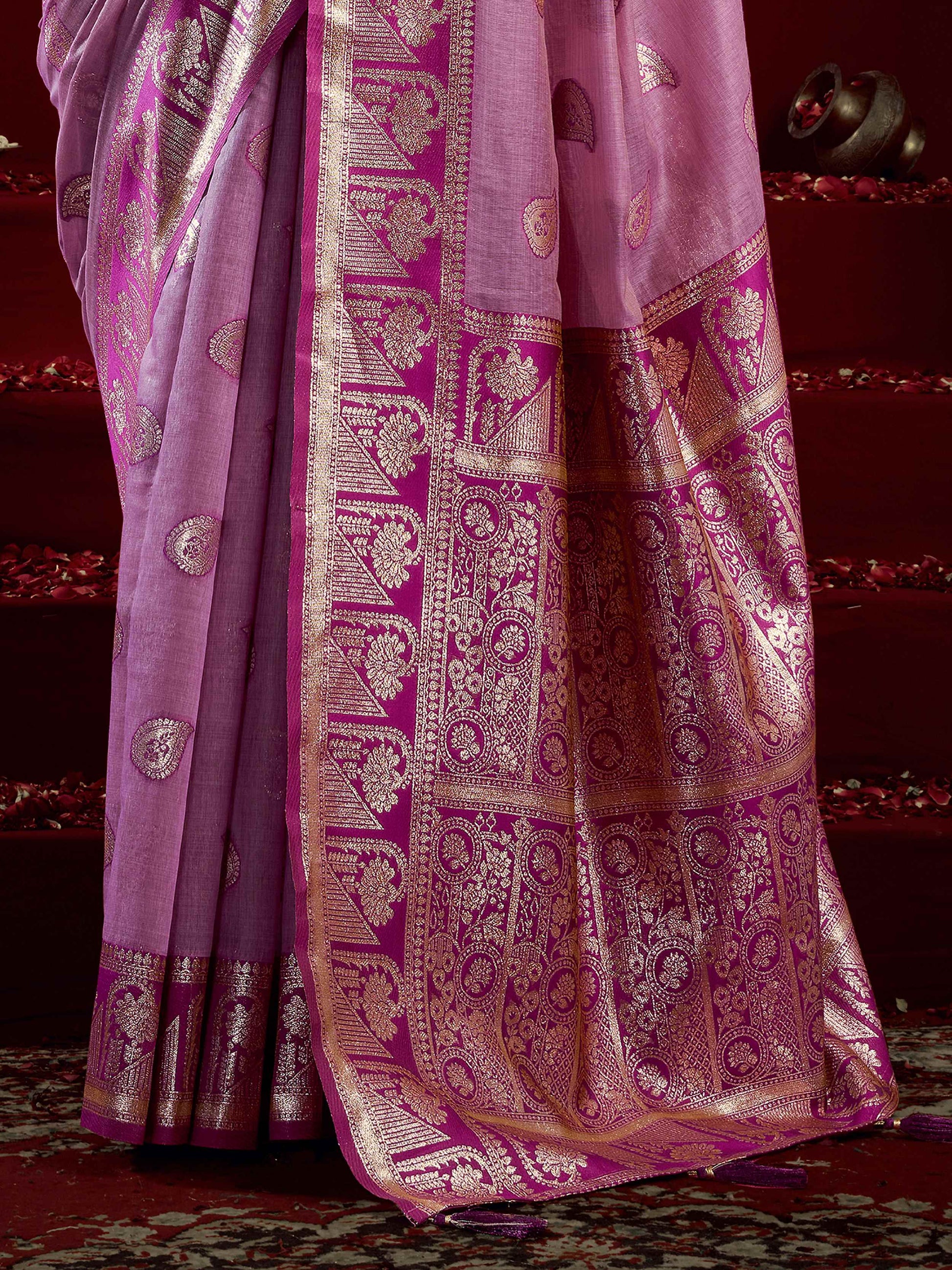 Stunning Purple Zari Weaving Banarasi Silk Marriage Wear Saree With Blouse