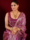 Stunning Purple Zari Weaving Banarasi Silk Marriage Wear Saree With Blouse