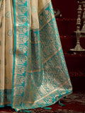 Timeless Beige Zari Weaving Banarasi Silk Festive Wear Saree With Blouse