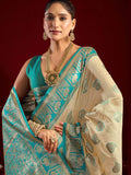 Timeless Beige Zari Weaving Banarasi Silk Festive Wear Saree With Blouse