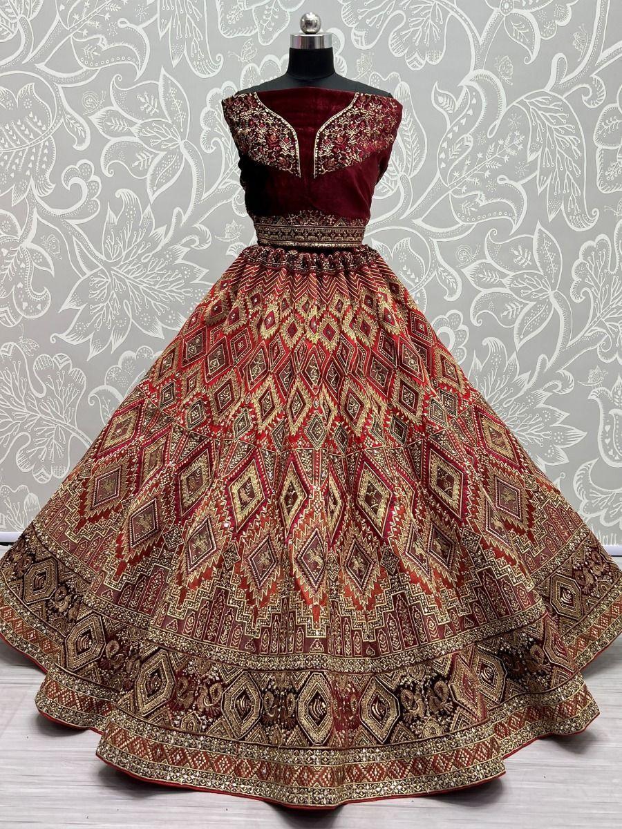Pretty Red Dori Work Silk Bridal Lehenga Choli With Soft Net Dupatta