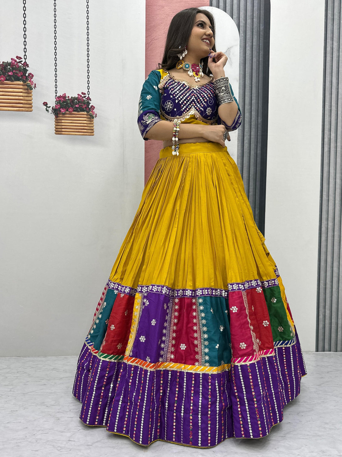 Lovely Mustard Yellow Embroidered Cotton Navratri Wear Lehenga Choli