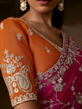 Regal Rani Pink Aari Work Organza Wedding Wear Saree