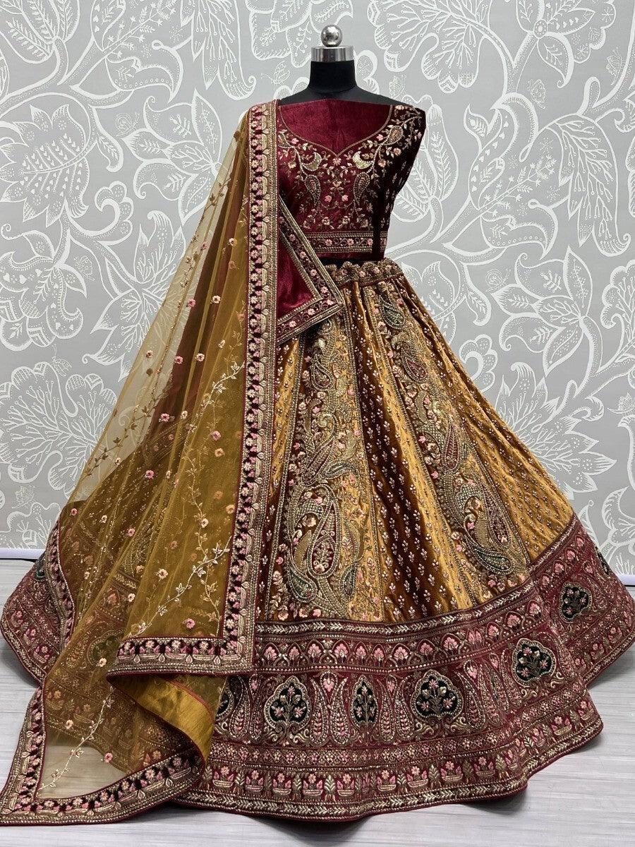Fabulous Mustard Multi-Thread Velvet Lehenga Choli With Double Dupatta