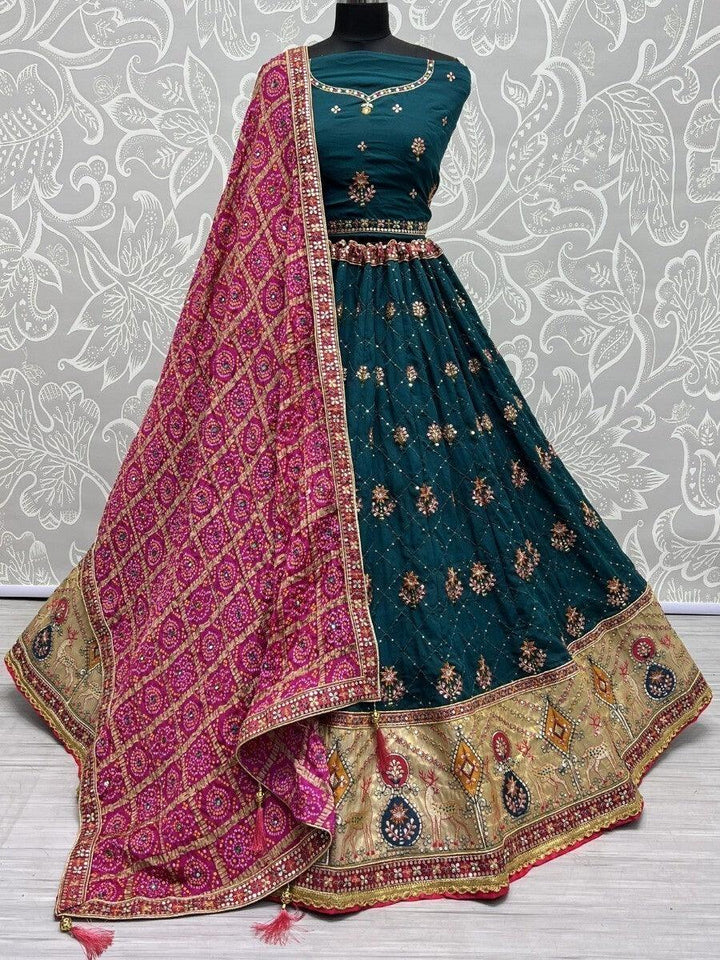 Glamorous Blue Sequins Silk Lehenga Choli With Bandhani Dupatta