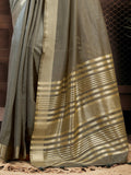 Awesome Grey Zari Weaving Cotton Casual Wear Saree With Blouse