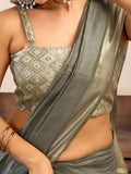 Awesome Grey Zari Weaving Cotton Casual Wear Saree With Blouse