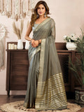 Awesome Grey Zari Weaving Cotton Casual Wear Saree With Blouse