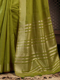 Outstanding Olive Green Zari Weaving Cotton  Festival Wear Saree With Blouse