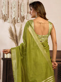 Outstanding Olive Green Zari Weaving Cotton  Festival Wear Saree With Blouse