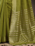 Outstanding Olive Green Zari Weaving Cotton  Festival Wear Saree With Blouse