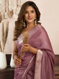 Gorgeous Mauve Pink Zari Weaving Khadi Casual Wear Saree With Blouse