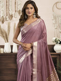 Gorgeous Mauve Pink Zari Weaving Khadi Casual Wear Saree With Blouse