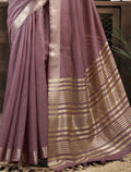 Gorgeous Mauve Pink Zari Weaving Khadi Casual Wear Saree With Blouse