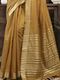 Adorable Mustard Yellow Zari Weaving Khadi Office Wear Saree With Blouse