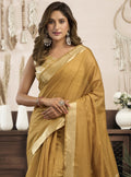 Adorable Mustard Yellow Zari Weaving Khadi Office Wear Saree With Blouse