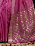 Alluring Rani Pink Zari Weaving Cotton Function Wear Saree With Blouse