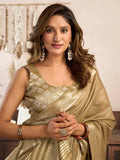 Awesome Golden Zari Weaving Khadi Office Wear Saree With Blouse