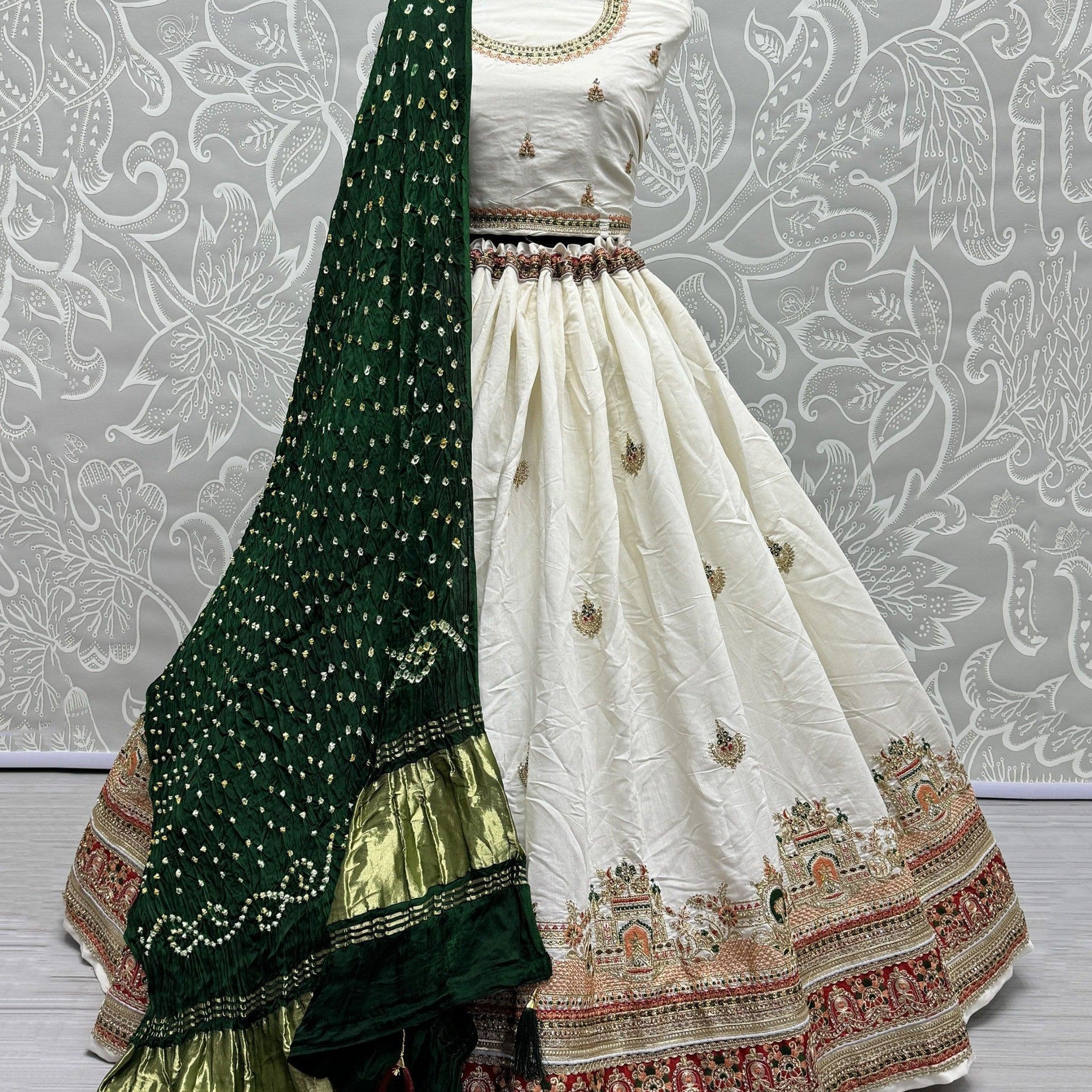 Dazzling White Thread-Work Silk Wedding Wear Lehenga Choli