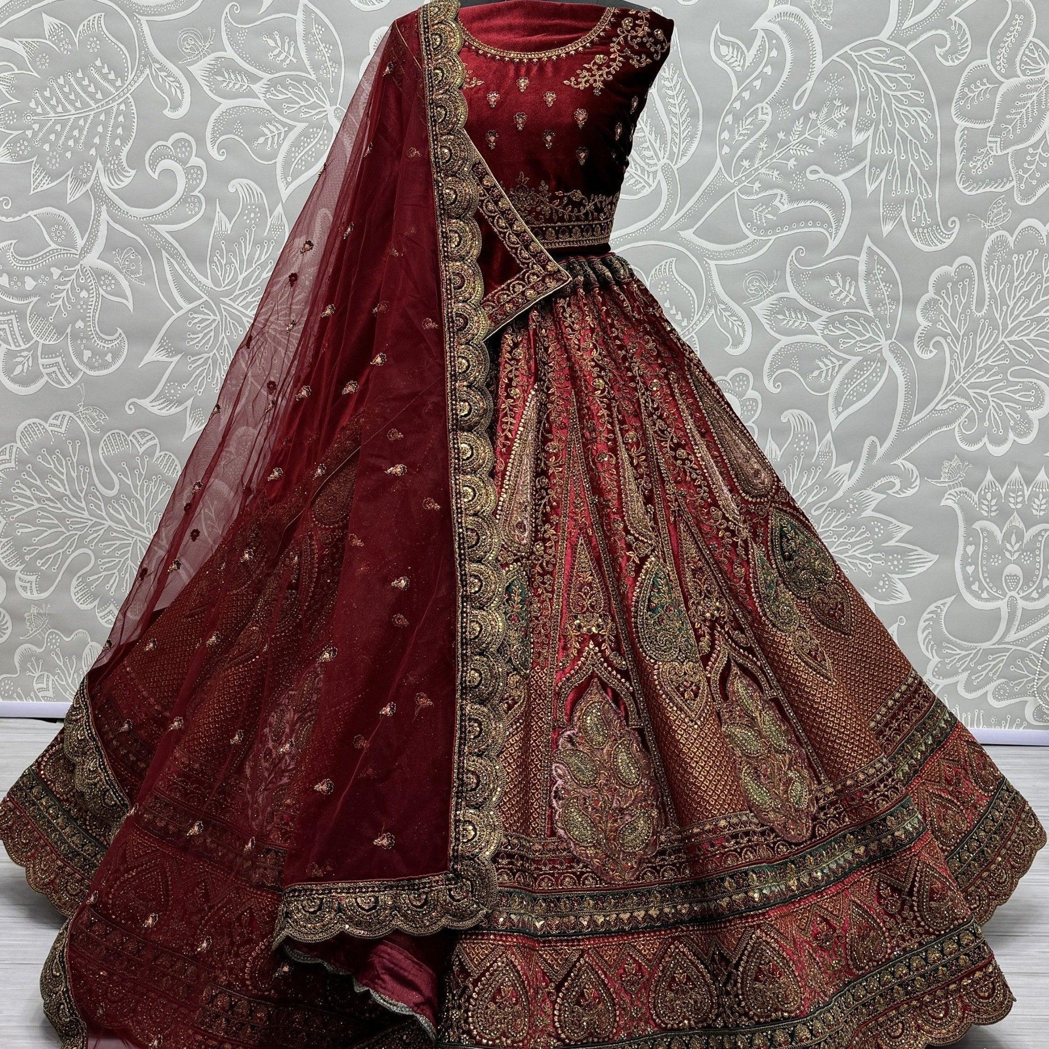 Awesome Maroon Dori Work Velvet Lehenga Choli With Double Dupatta