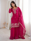 Gorgeous Rani Pink Embroidered Silk Wedding Wear Sharara Suit