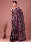 Fabulous Wine Floral Printed Silk Casual Wear Saree With Blouse