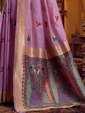 Amazing Lavender Khata Work Khadi Festive Wear Saree With Blouse