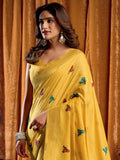 Precious Yellow Khata Work Khadi Haldi Wear Saree With Blouse