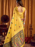 Precious Yellow Khata Work Khadi Haldi Wear Saree With Blouse