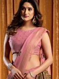 Stupendous Pink Khata Work Khadi Traditional Saree With Blouse