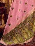 Stupendous Pink Khata Work Khadi Traditional Saree With Blouse
