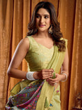 Alluring Green Khata Work Khadi Mehendi Wear Saree With Blouse