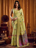 Alluring Green Khata Work Khadi Mehendi Wear Saree With Blouse