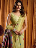 Alluring Green Khata Work Khadi Mehendi Wear Saree With Blouse