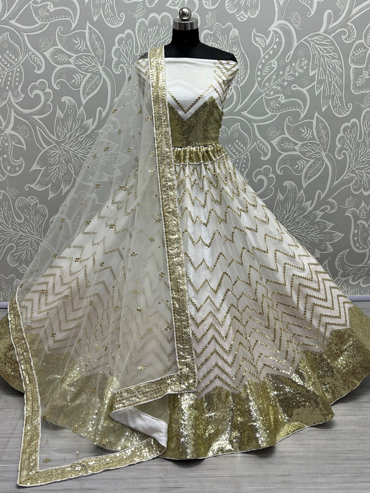 Magnetic White Sequins Net Reception Wear Lehenga Choli With Dupatta