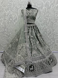 Glamorous Sage Green Embroidered Velvet Bridesmaid Lehenga Choli