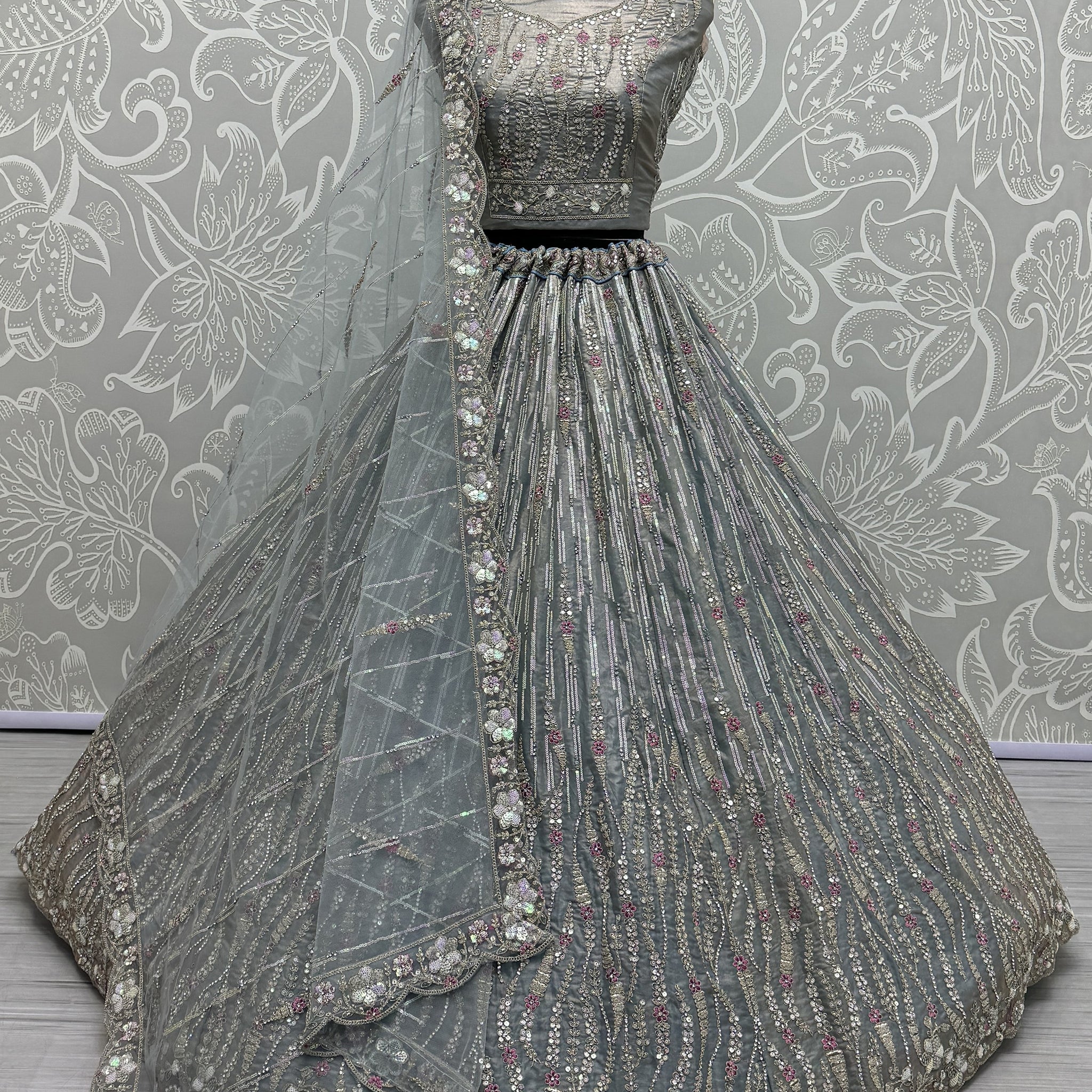 Attractive Light Blue Silk Bridesmaid Lehenga Choli With Dupatta