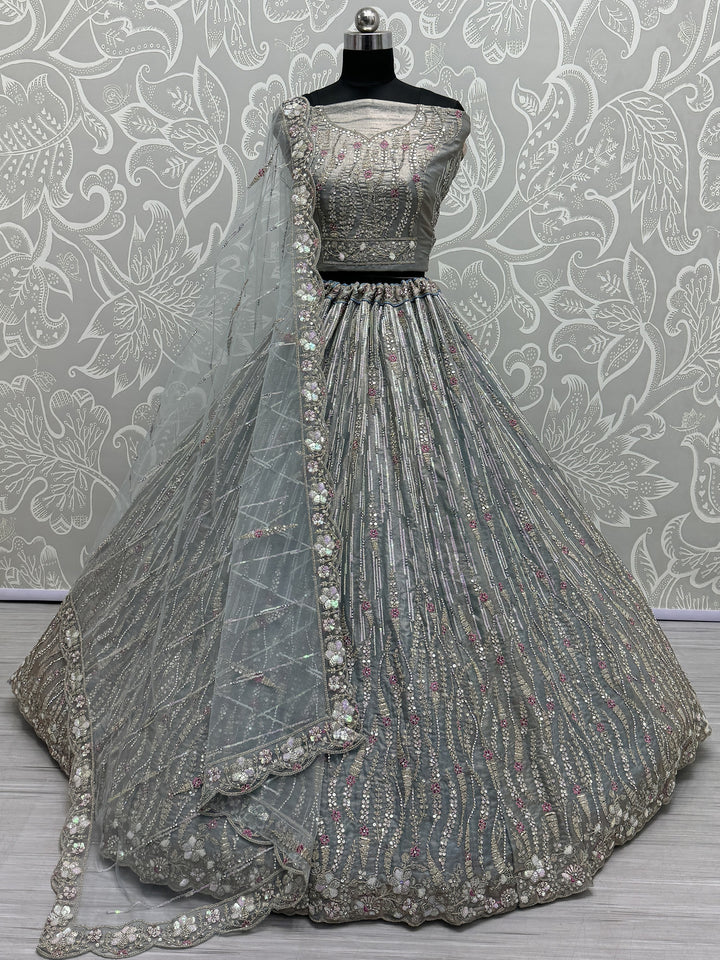 Attractive Light Blue Silk Bridesmaid Lehenga Choli With Dupatta