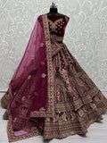 Pretty Pink Dori Work Velvet Bridal Lehenga Choli With Double Dupatta