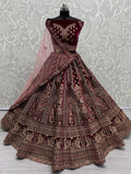 Pretty Pink Dori Work Velvet Bridal Lehenga Choli With Double Dupatta