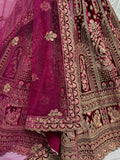 Pretty Pink Dori Work Velvet Bridal Lehenga Choli With Double Dupatta