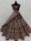 Superb Dark Maroon Velvet Bridal Lehenga Choli With Double Dupatta