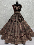 Superb Dark Maroon Velvet Bridal Lehenga Choli With Double Dupatta