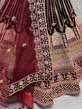 Wonderful Dark Maroon Embroidered Velvet Bridal Lehenga Choli With Dupatta