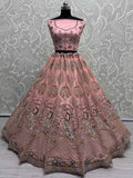 Shocking Peach Sequins Work Net Bridesmaid Lehenga Choli