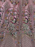 Shocking Peach Sequins Work Net Bridesmaid Lehenga Choli