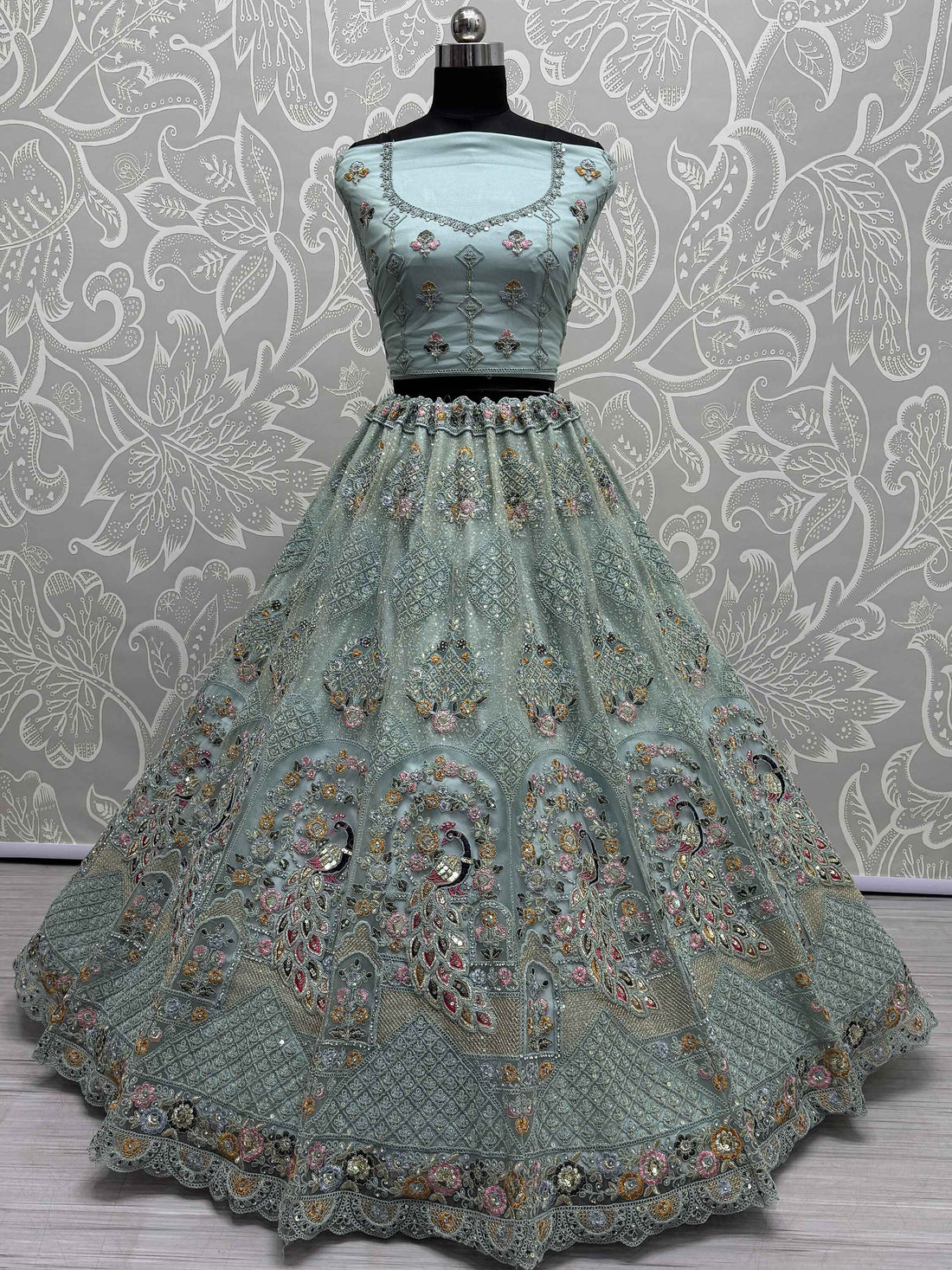 Enjoyable Aqua Blue Dori Work Net Bridesmaid Lehenga Choli