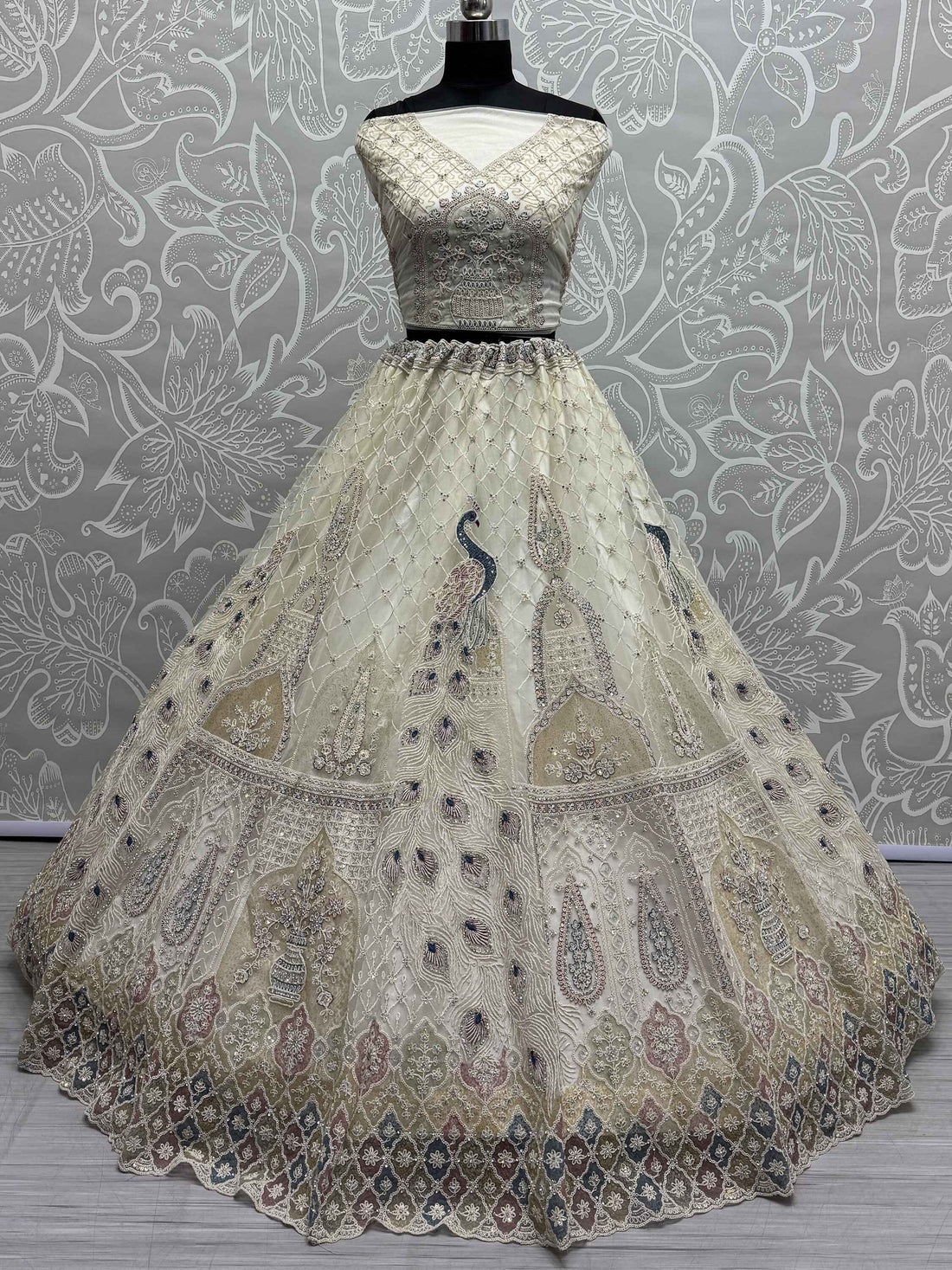 Lovely Off-White Sequins Net Wedding Lehenga Choli With Dupatta